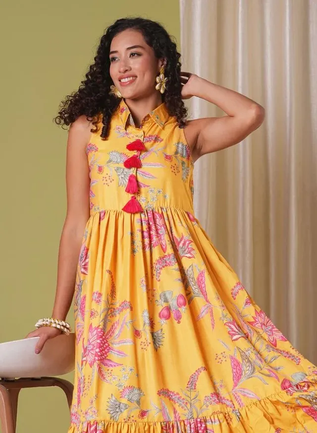 Floral Tassel Midi Fusion Dress – image 5