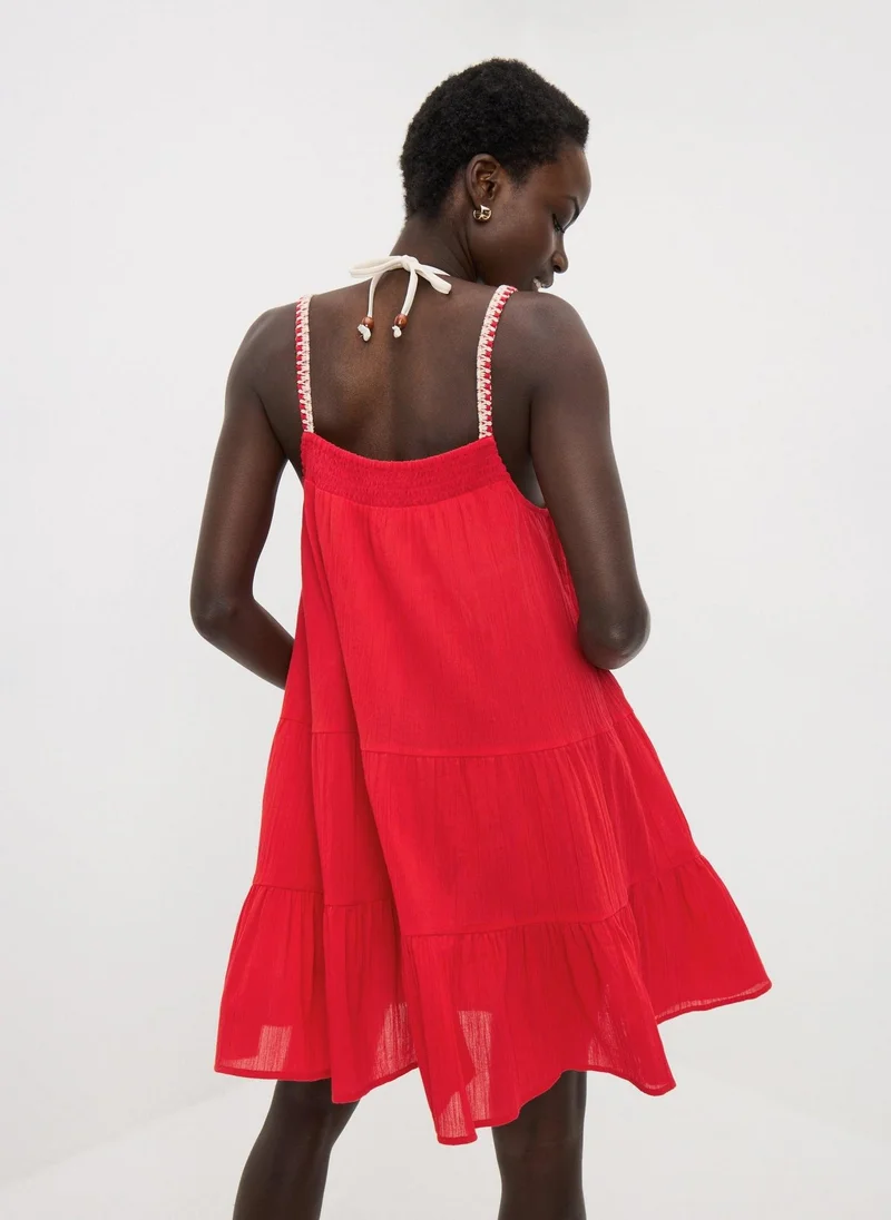 اشتري ماتلان Red Red Crochet Trim Tiered Beach Dress للنساء في الإمارات