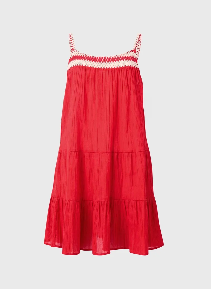 اشتري ماتلان Red Red Crochet Trim Tiered Beach Dress للنساء في الإمارات