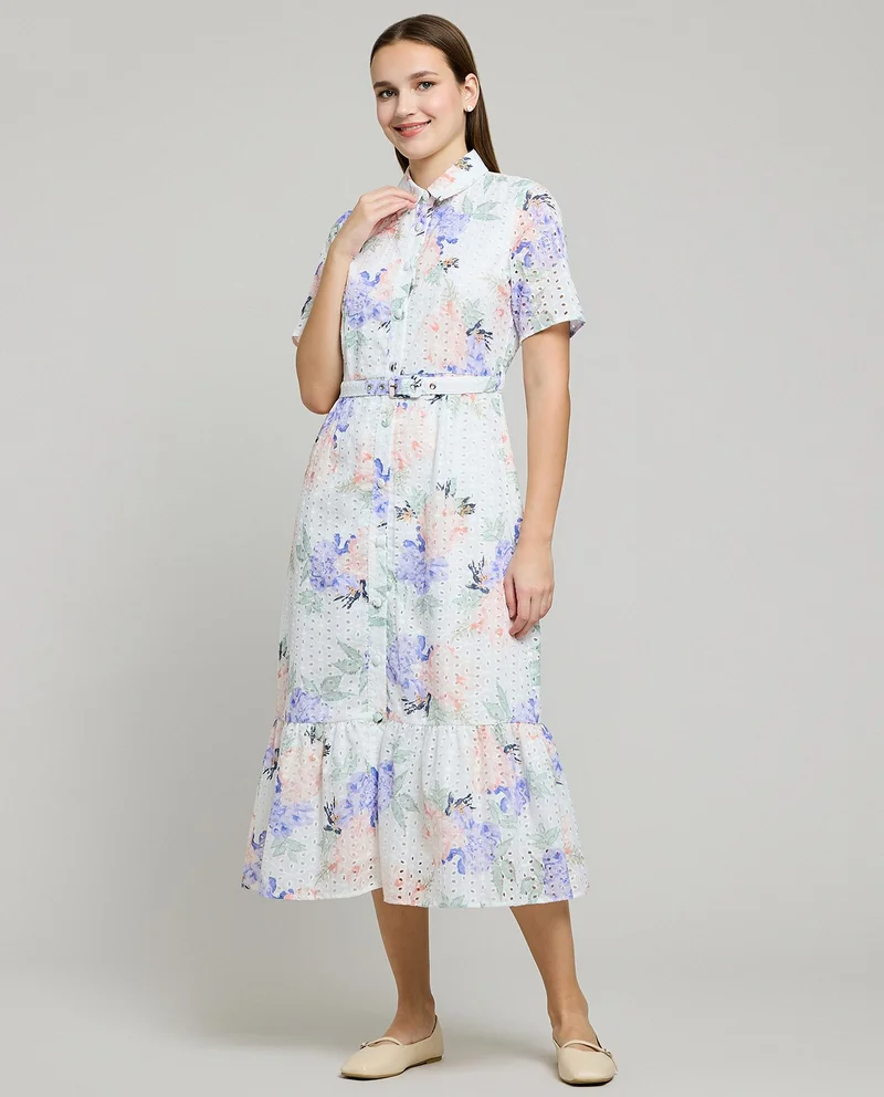 Floral Print Long Sleeve Shirt Dress