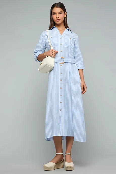 Striped Long Sleeve Shirt Dress