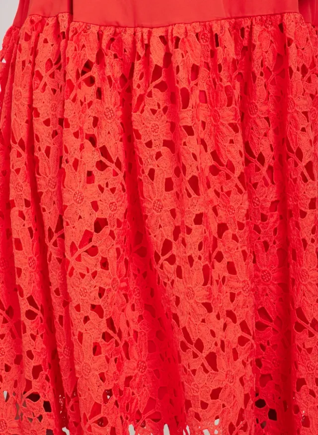 Sleeveless A-Line Maxi Dress Lace Hem Red – image 4