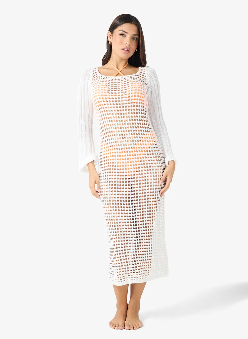 Crochet Square Neck Beach Dress