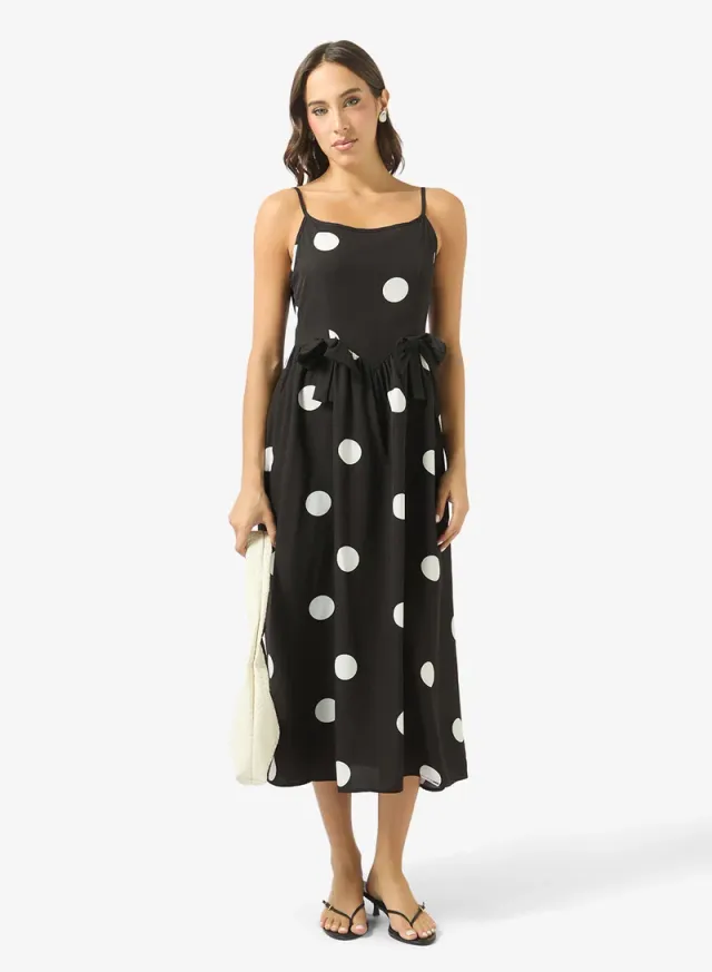 Ginger Black Polka Dot A-Line Midi Dress - Square Neck, Strappy – image 4