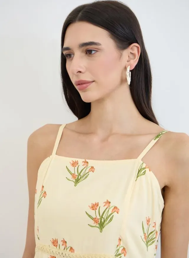 Floral Strappy Tiered Midi Dress Yellow – image 4