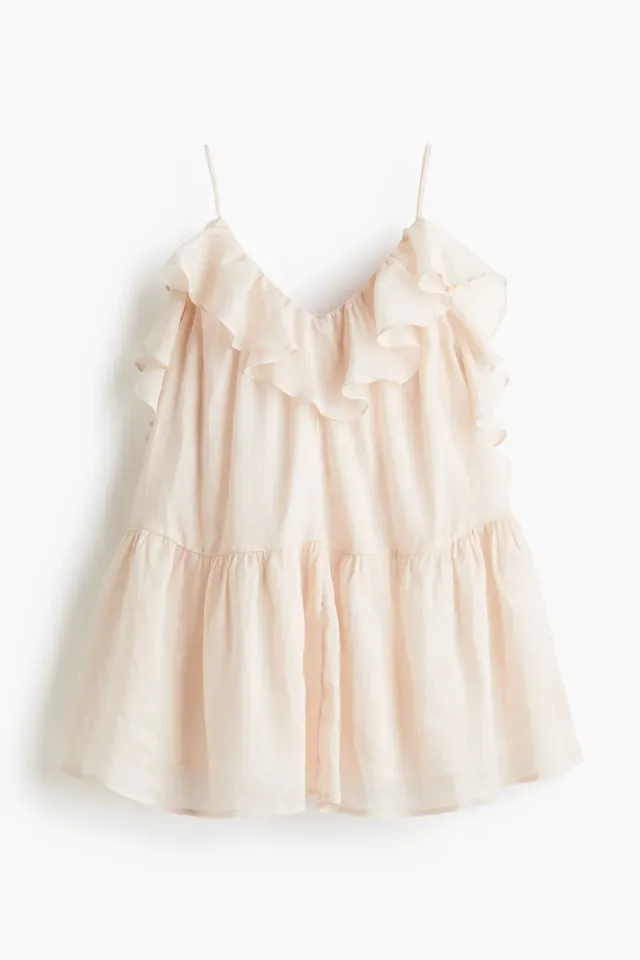 Sleeveless V-Neck Ramie Mini Dress with Flared Tiered Hem – image 5