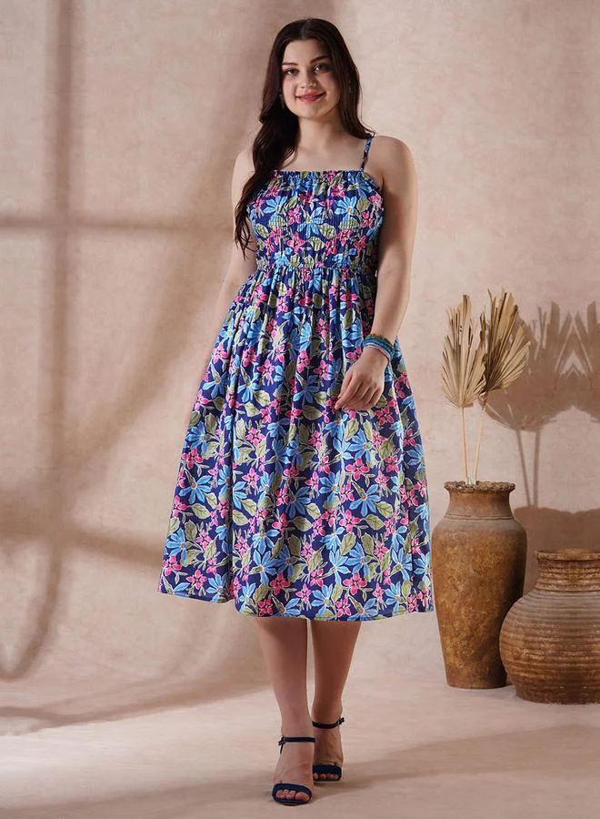 Floral Print Strappy Midi Dress