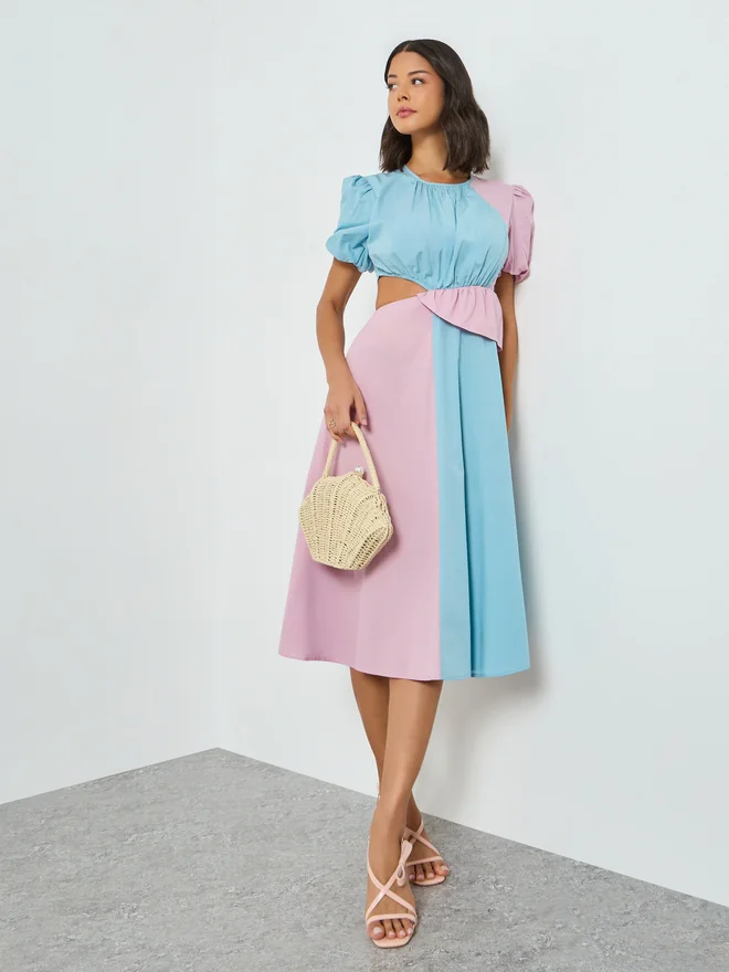 Styli Cut-Out Midi Dress, Multi Color Block