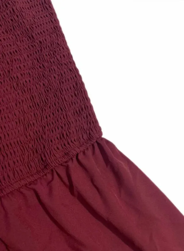 Smocked Strappy Tiered Midi Dress, Burgundy – image 6