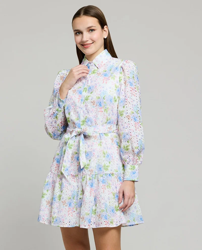 Floral Print Long-Sleeve Shirt Dress