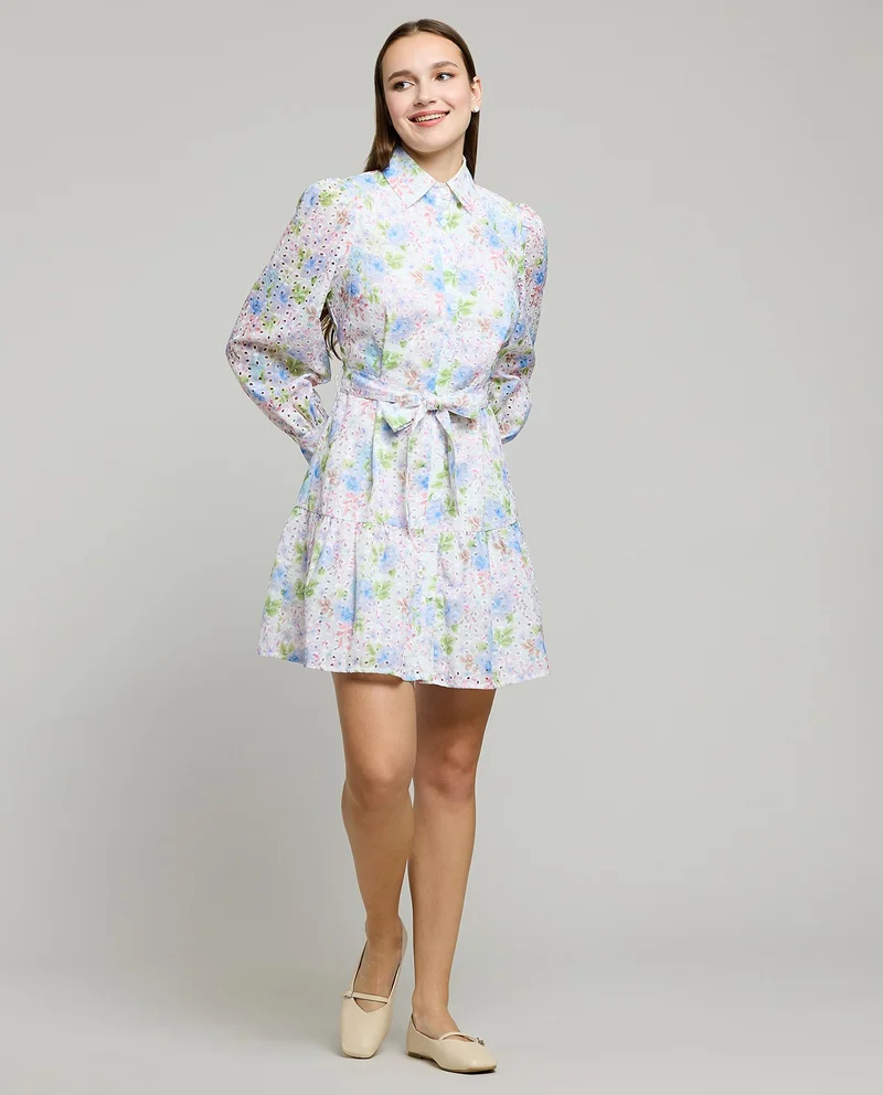 Floral Print Shirt Dress with Long Sleeves