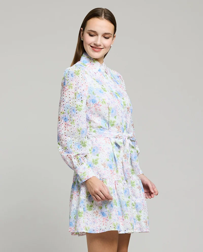 Floral Print Shirt Dress with Long Sleeves