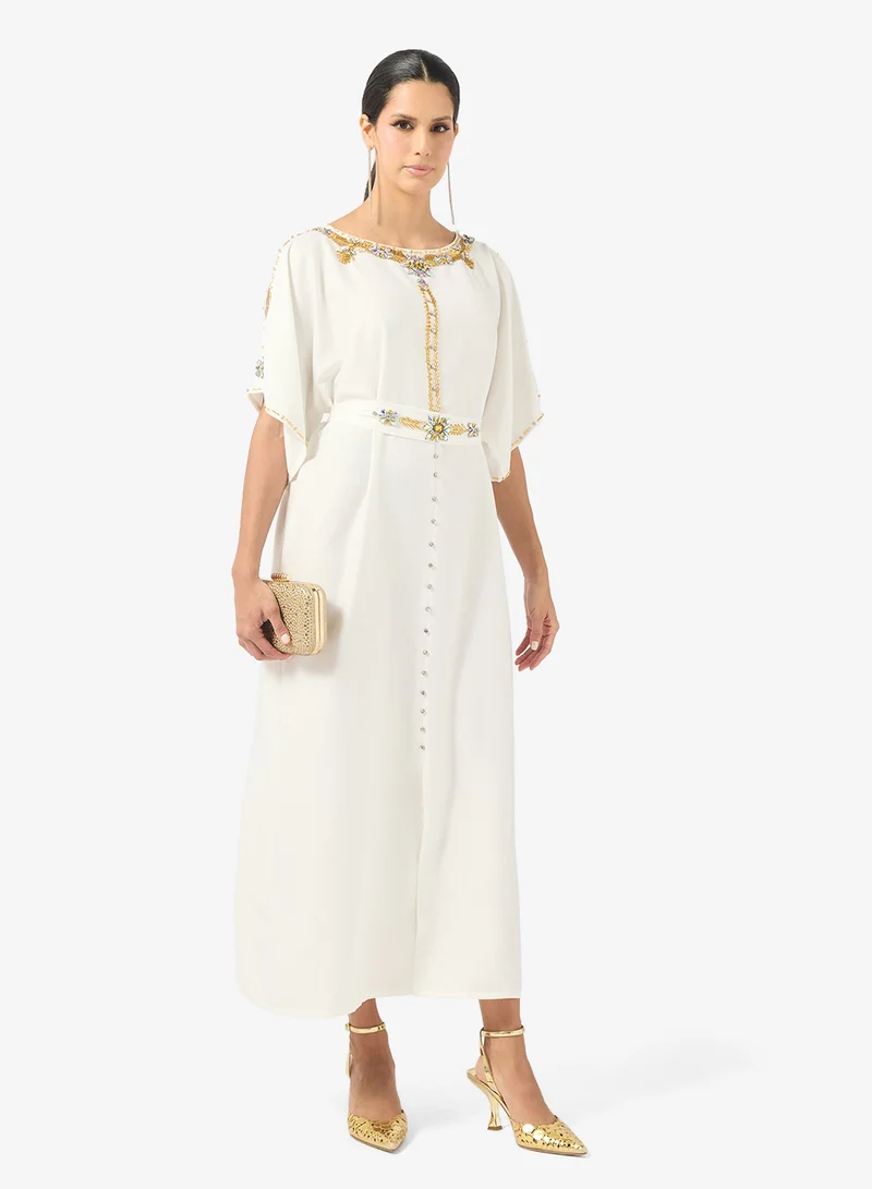 Embellished Slit Sleeve Dress