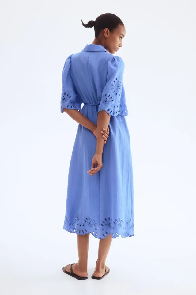 Sky Blue Broderie Anglaise Midi Shirt Dress for Women – image 4