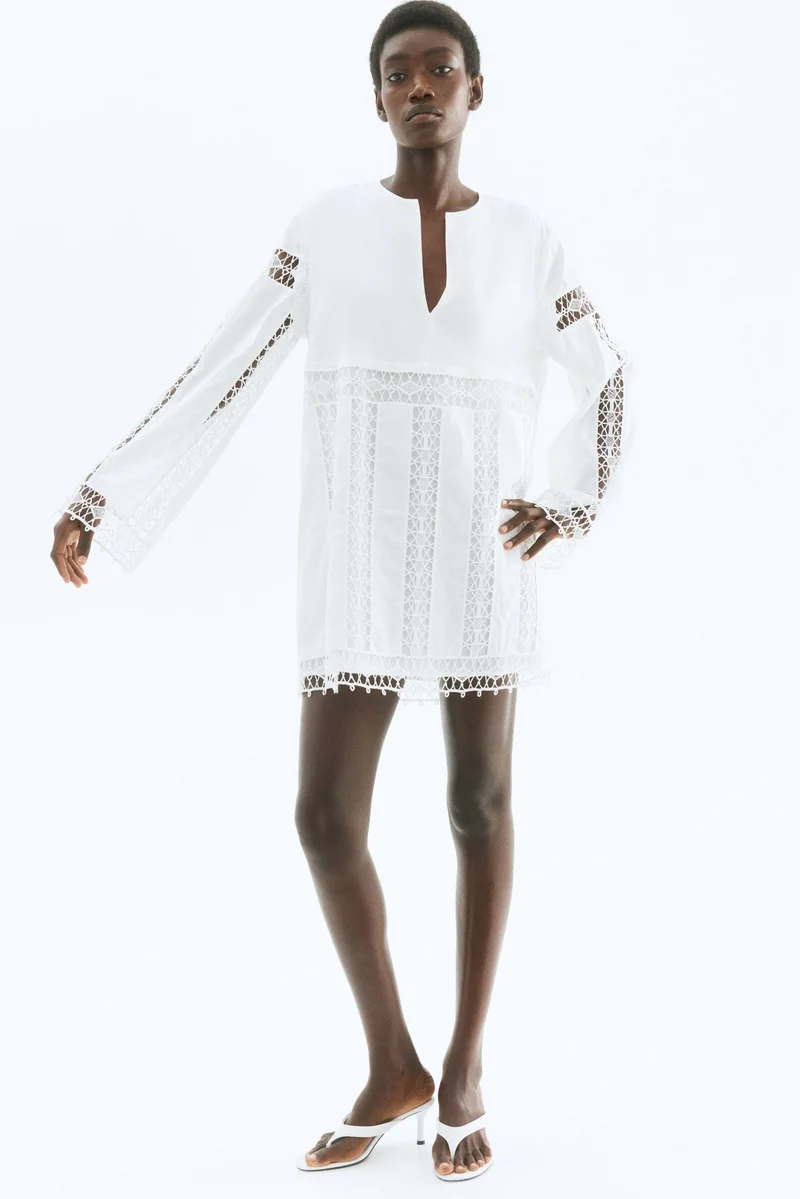 Lace-Inset Cotton Dress