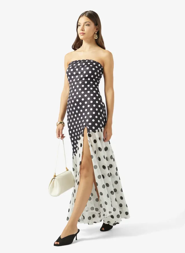 Black and White Polka Dot Off-Shoulder Maxi Dress – image 4