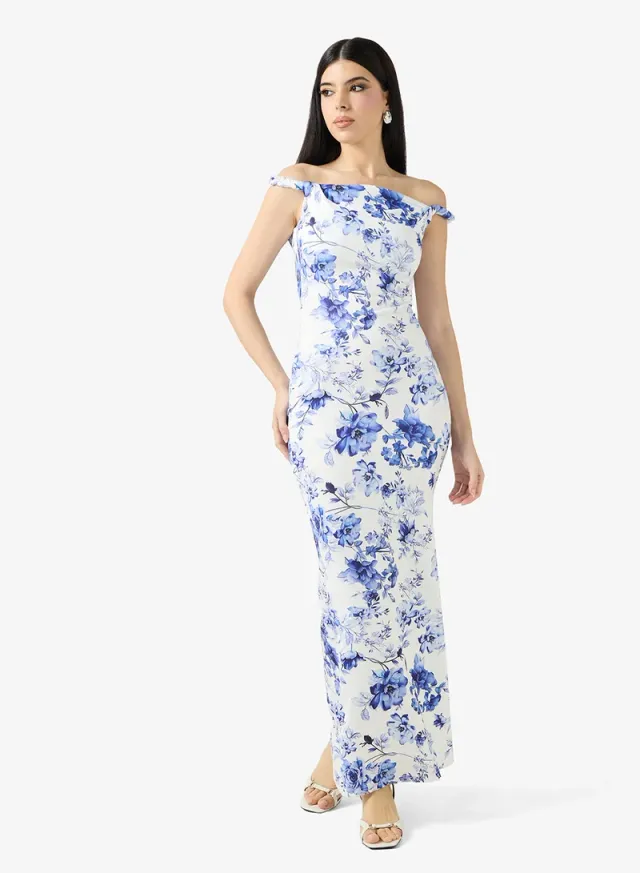 Blue Floral One Shoulder Maxi Dress for Women – image 4