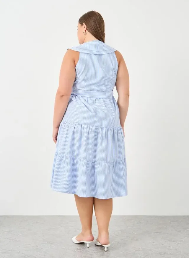 Plus Size Striped Ruffled Tiered Midi Dress – image 5