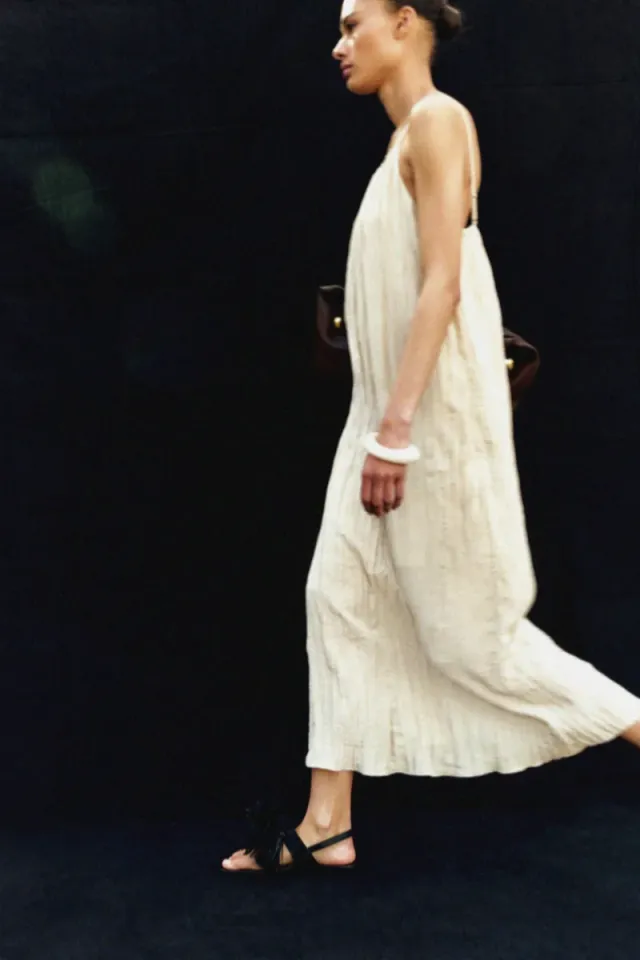 Beige Crinkled Halter Neck Maxi Slip Dress – image 2