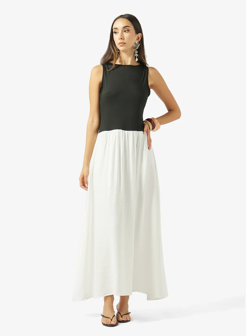 Colorblock Dropwaist Gathered Dress