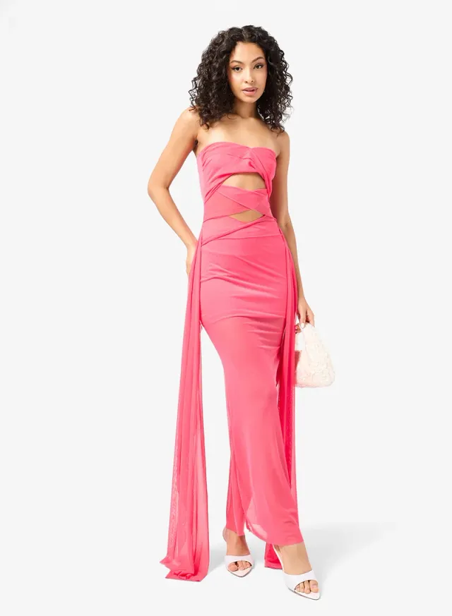 Hot Pink Maxi Draped Bandeau Cutout Dress – image 4