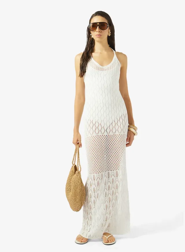 White Crochet Halter Neck Maxi Beach Dress – image 4