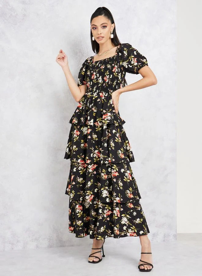 Floral Printed Layered Maxi Dress