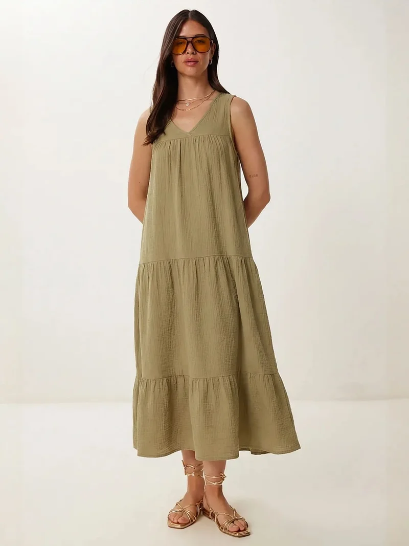 Istanbul Frilly V-Neck Midi Dress