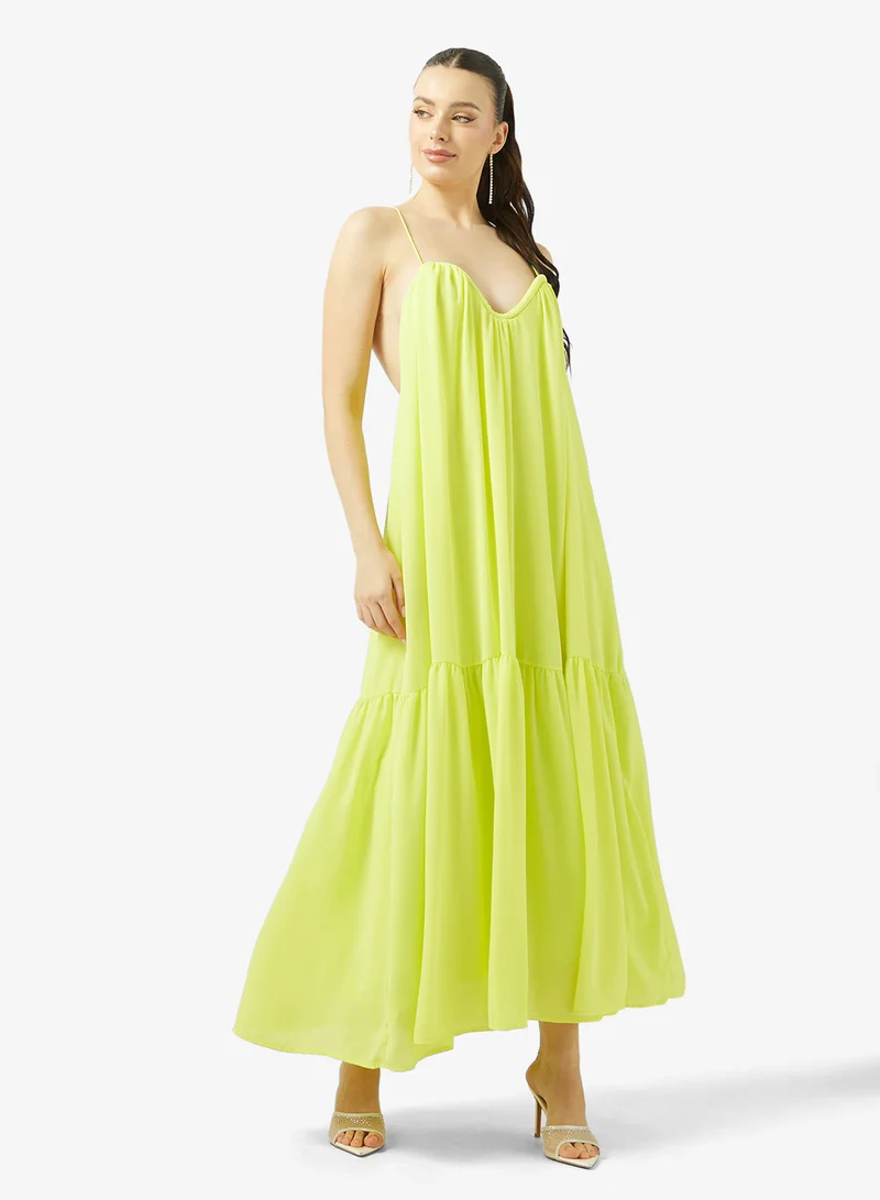 Halter Neck Pleated Maxi Dress