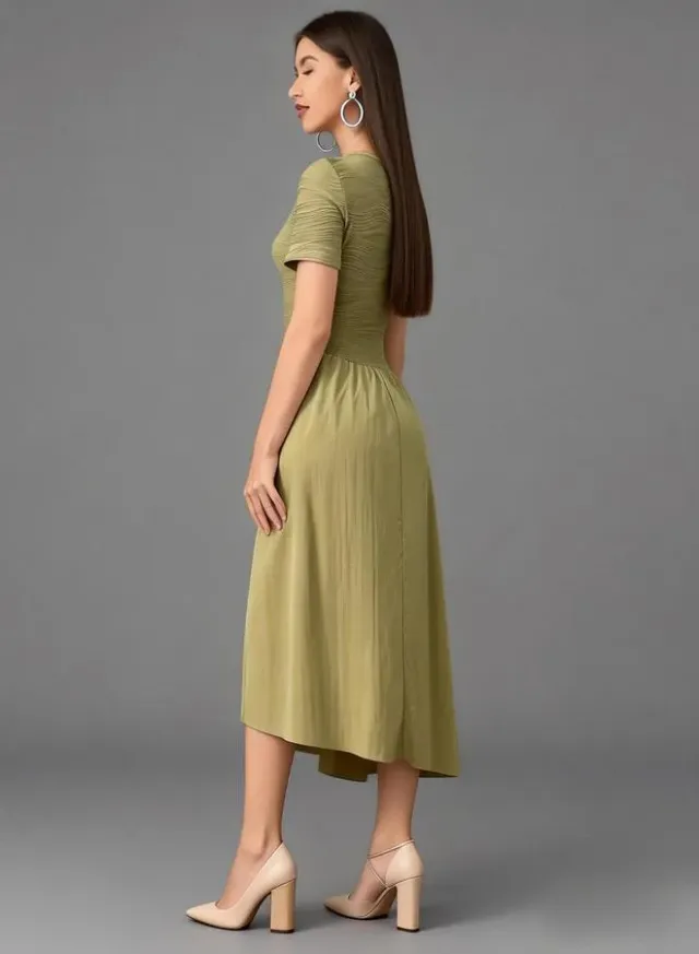 Textured Cutout Midi Dress Olive – image 5