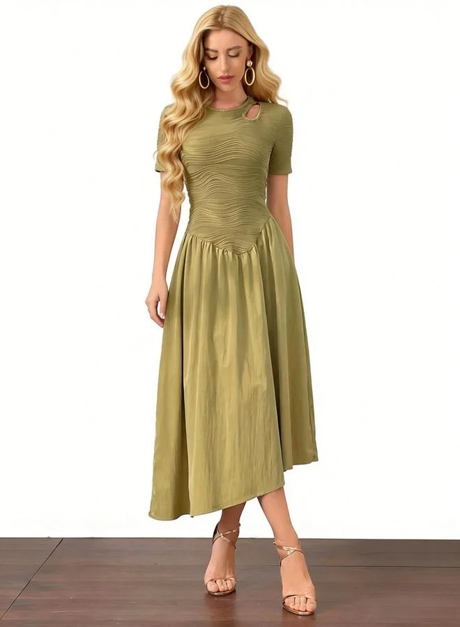 Textured Cutout Midi Dress Olive