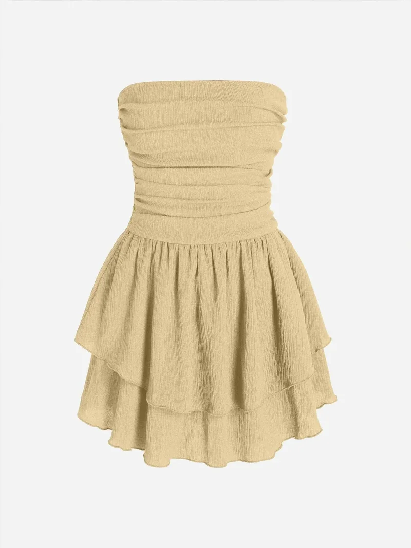 Strapless Textured Ruffle Mini Dress