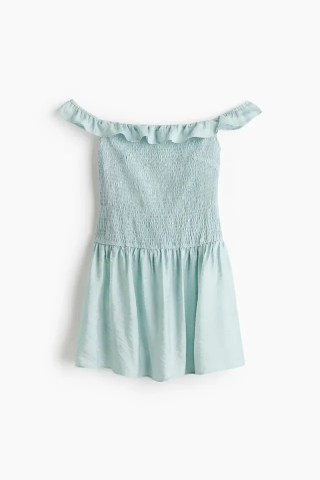 Sky Blue Short Off-Shoulder Fit & Flare Dress – image 4