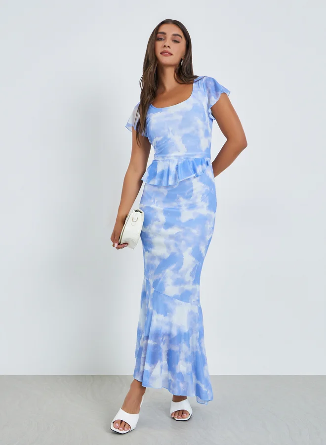 Tie-Dye Maxi Mermaid Dress, Blue