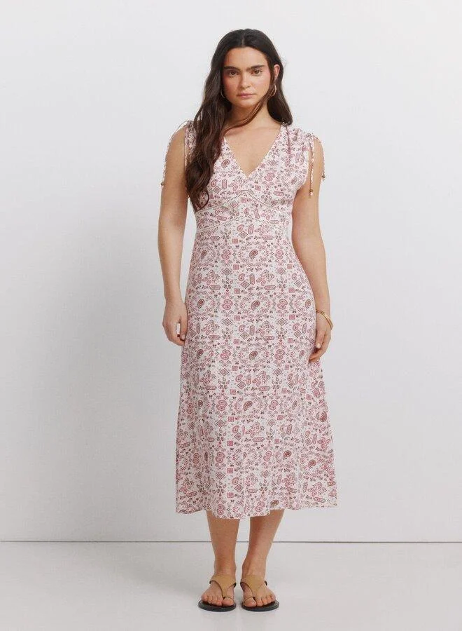 Printed Tie Midi Dress