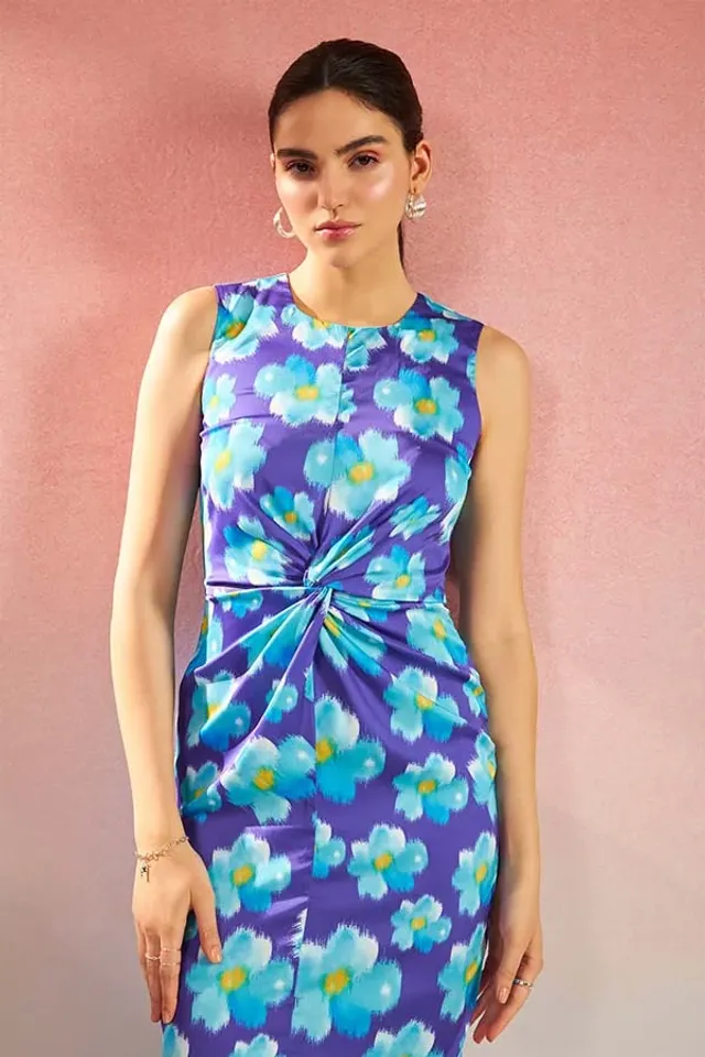 Satin Knot Detail Midi Dress – image 2