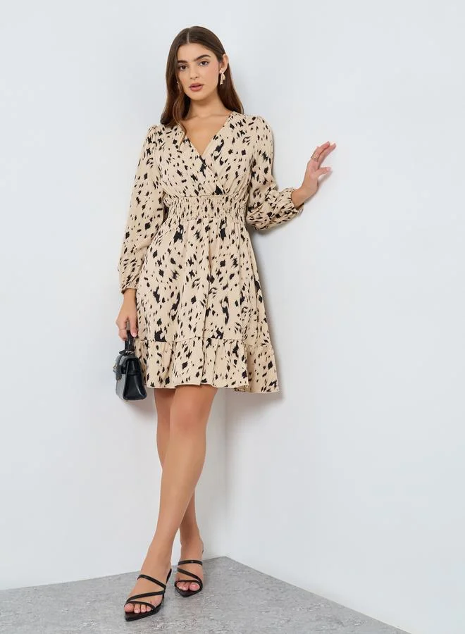 Smocking Waist Print Mini Dress