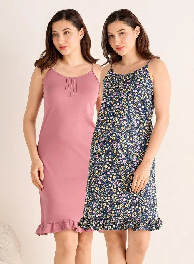 2-Pack Cotton Strappy Ruffle Midi Slip Dresses