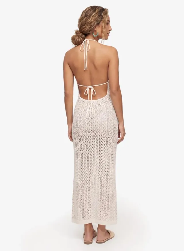 Ivory Crochet Halter Neck Maxi Beach Dress – image 2