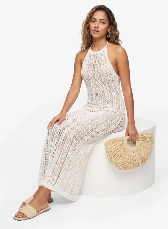 Ivory Crochet Halter Neck Maxi Beach Dress – image 4