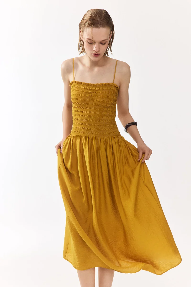 Smocked-Bodice Strappy Dress