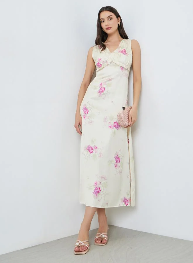 Floral Sleeveless Maxi Dress Cream
