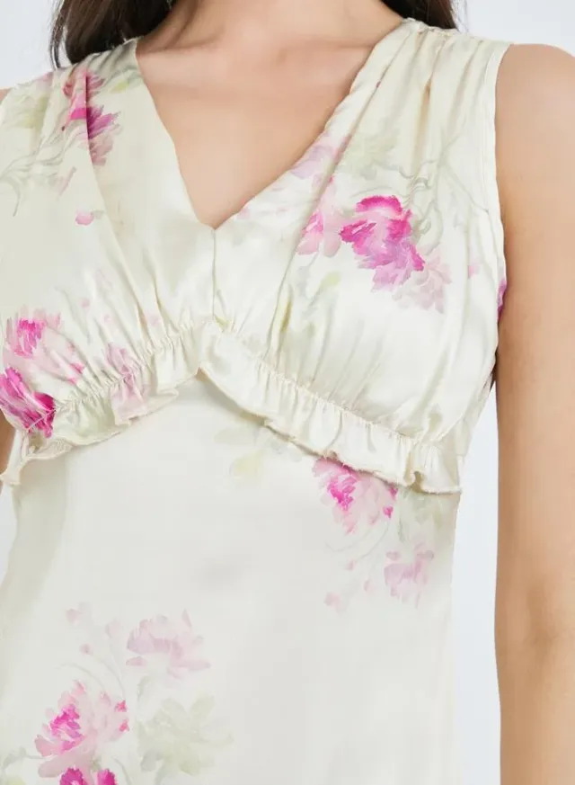 Floral Sleeveless Maxi Dress Cream – image 4