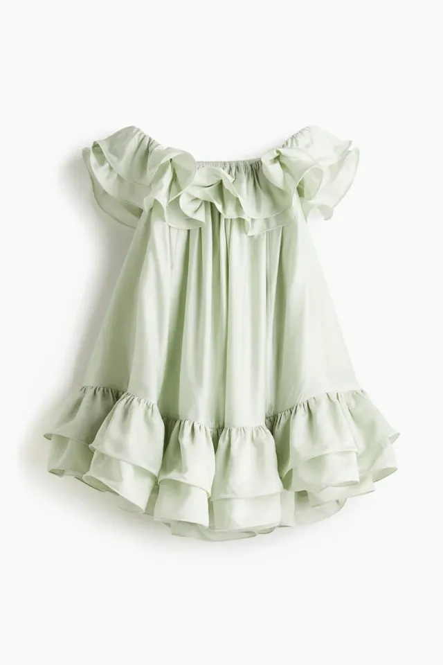 Green Dusty Light Mini Off-Shoulder Ruffled Dress – image 5