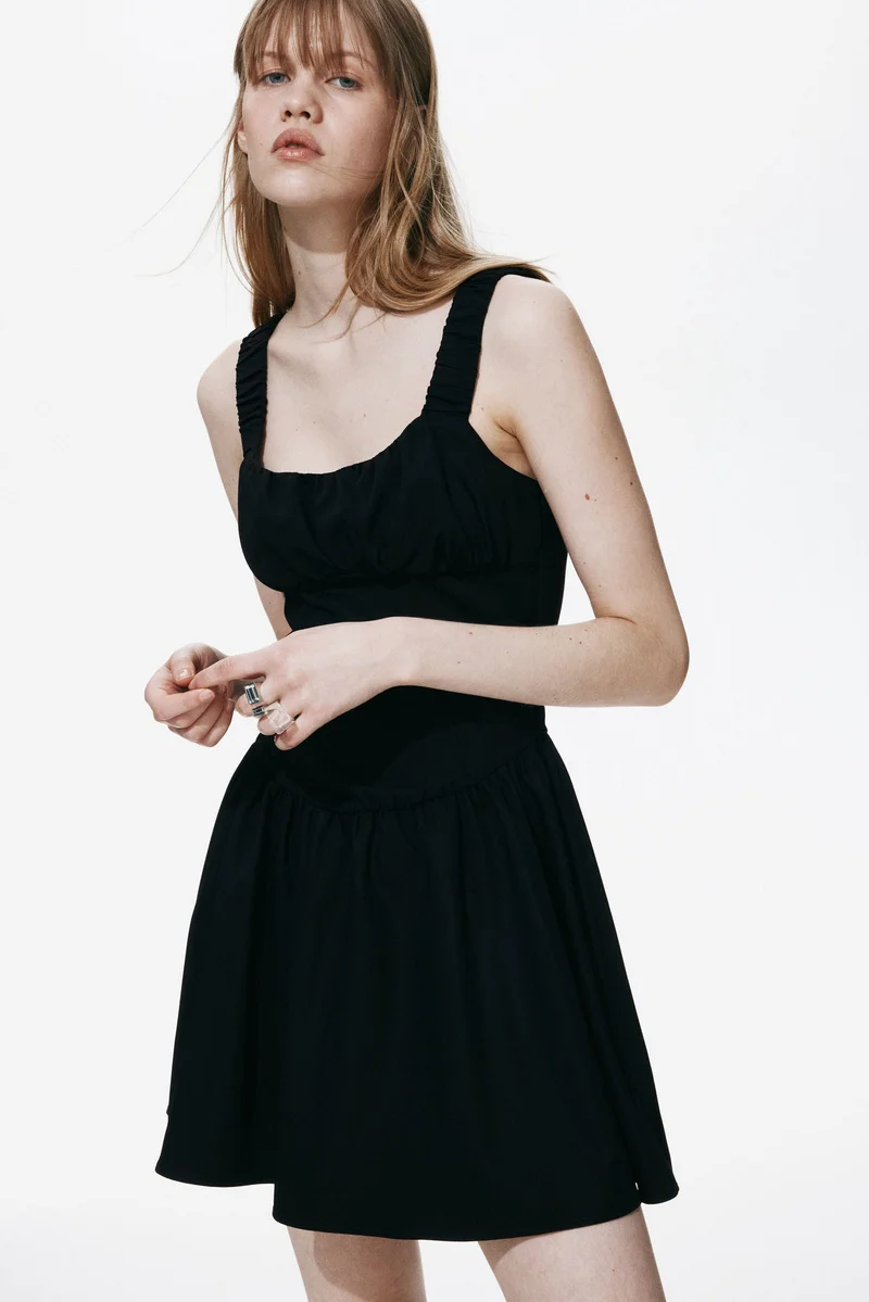 Gathered Twill Dress
