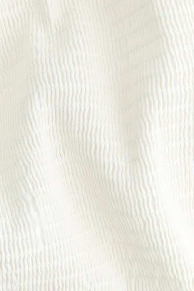 White Mini Smocked Off-the-Shoulder Dress (Cotton, Sleeveless) – image 5