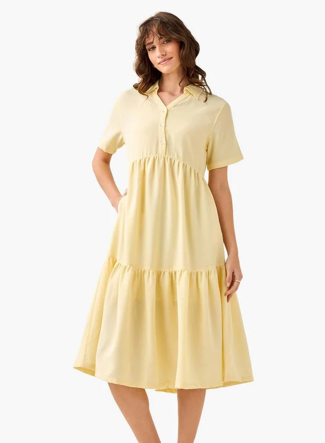 Collared Tiered Midi Dress