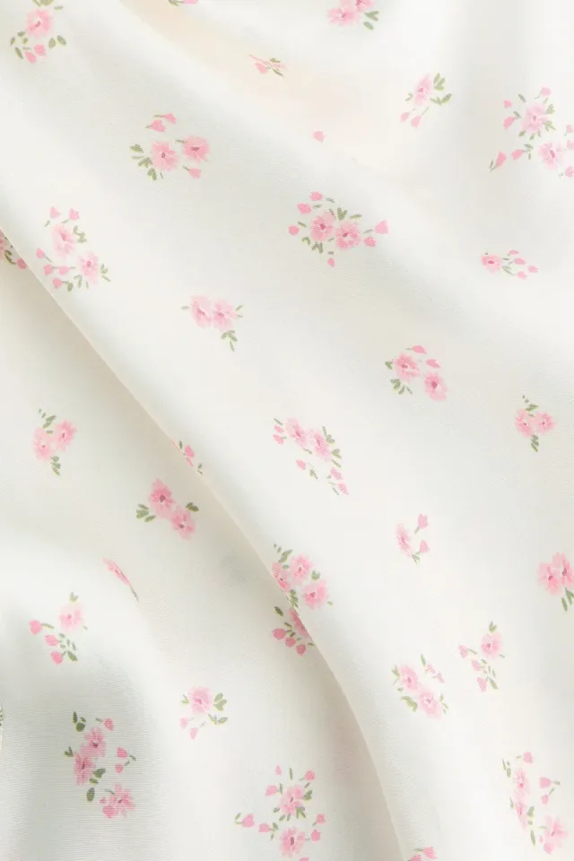 White Dusty Light Mini Floral Slip Dress with Cowl Neck and Satin Fabric – image 5