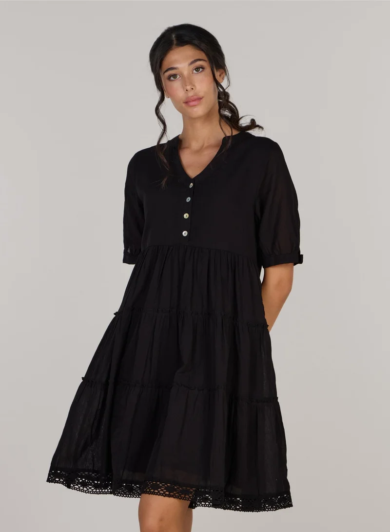 Gemma High Waist V-Neck Tiered Mini Dress