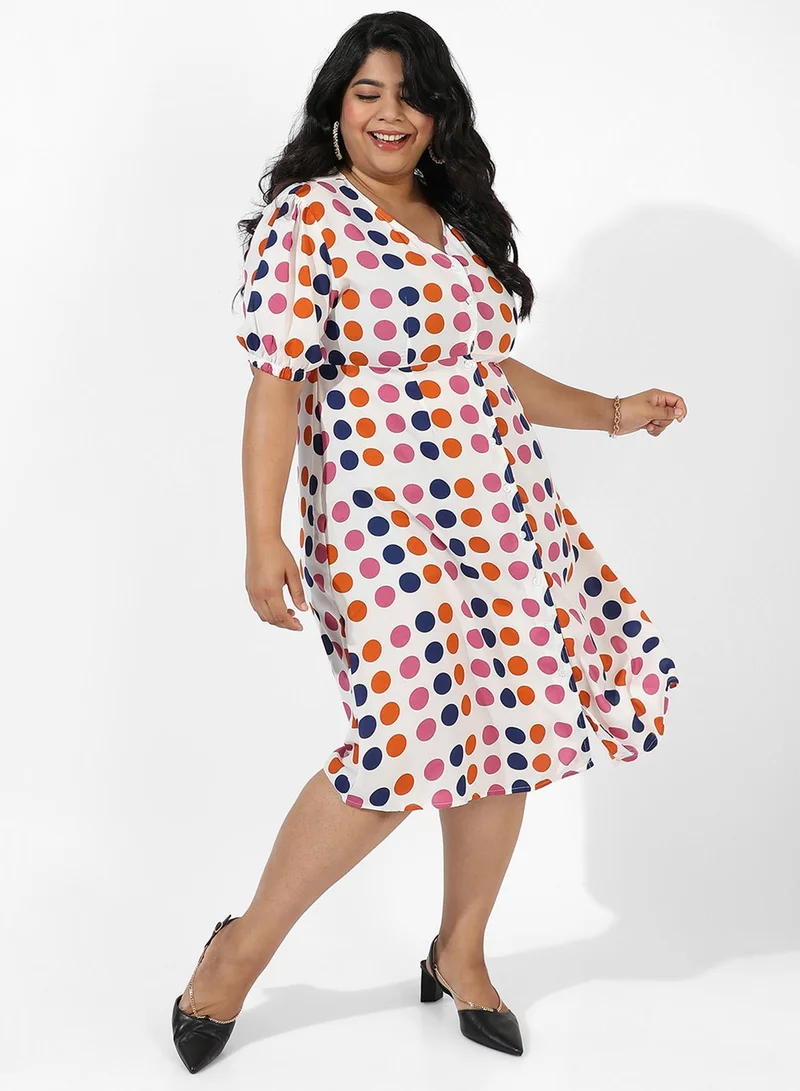 Women's Polka Dot Button Casual Dress
